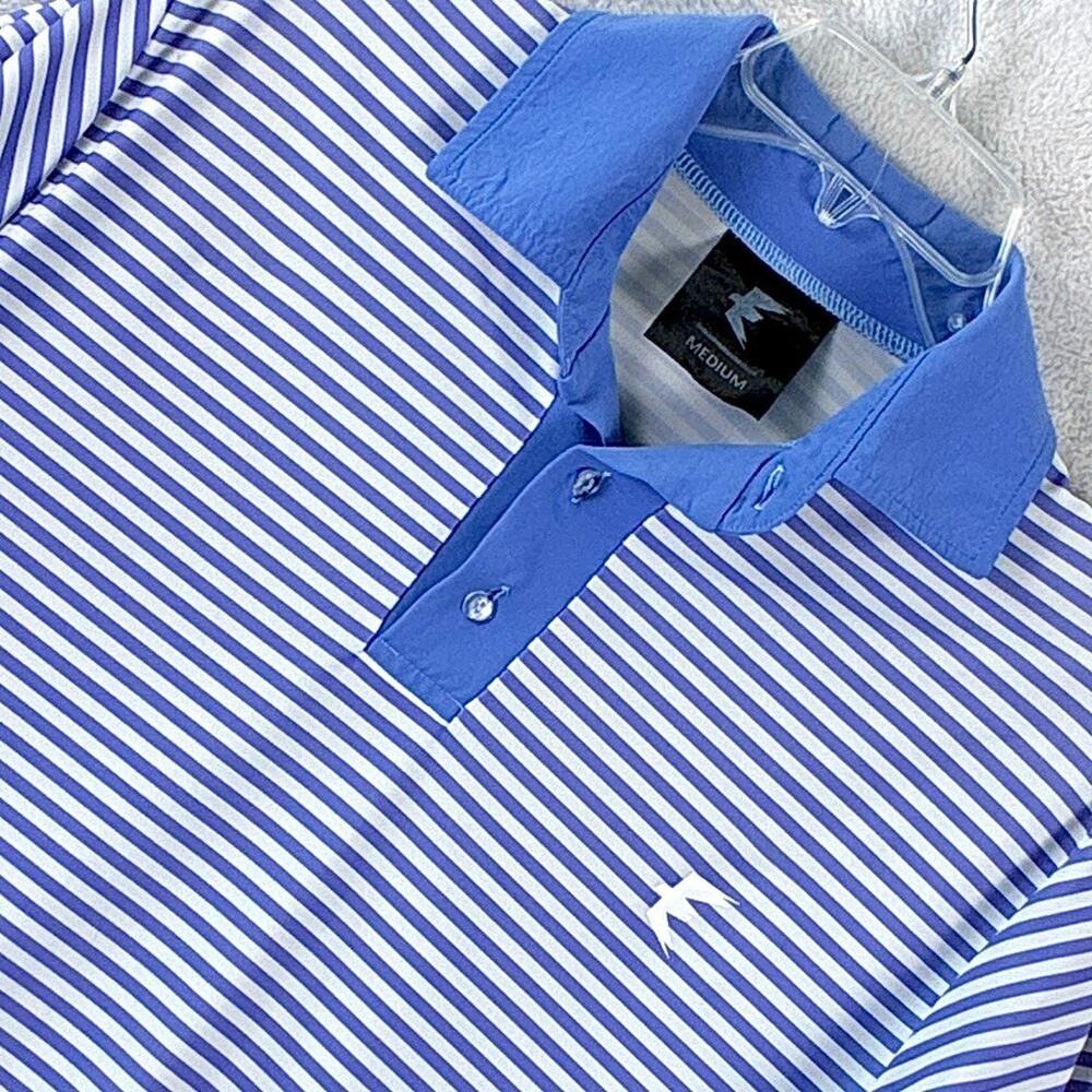 Eagle Apparel Golf Polo Shirt Mens M Blue White Stripe Preppy Performance UK